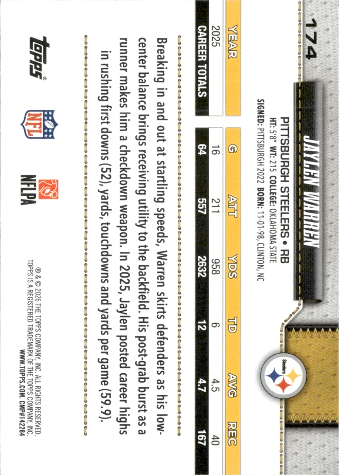 Jaylen Warren card back