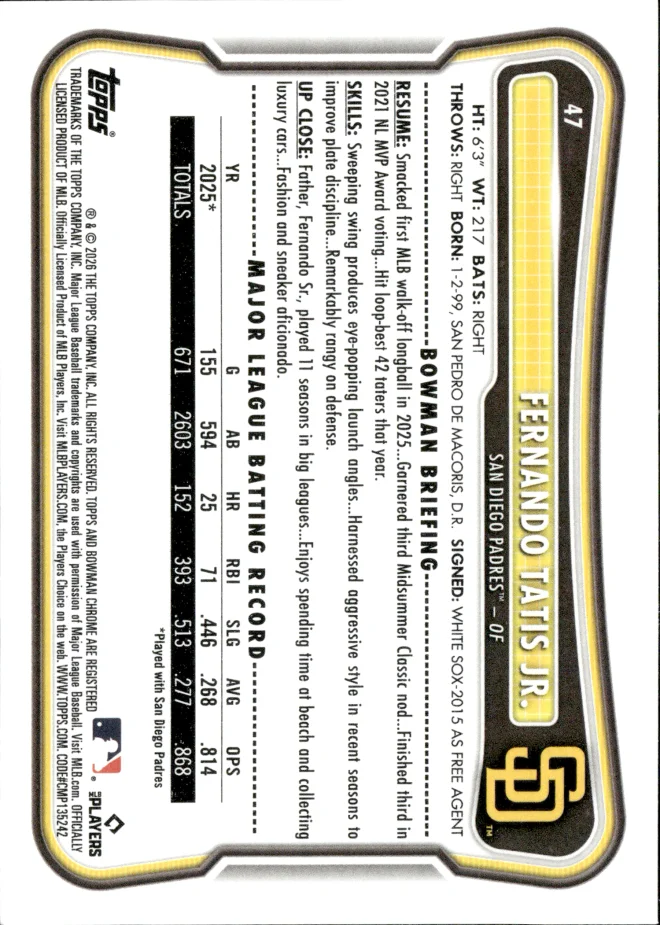 Fernando Tatis Jr. card back