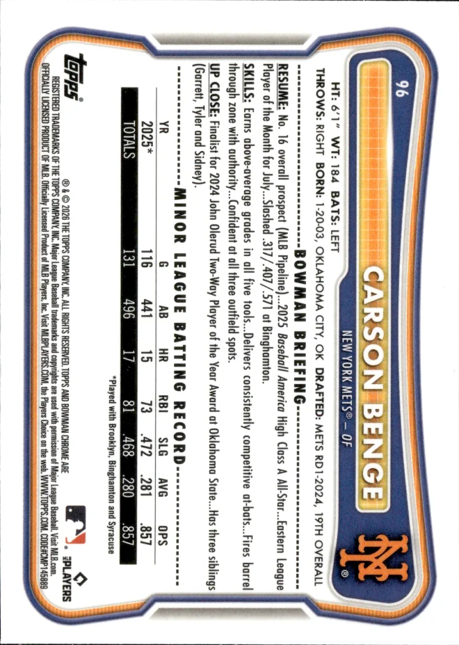Carson Benge card back