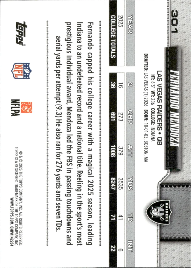 Fernando Mendoza card back