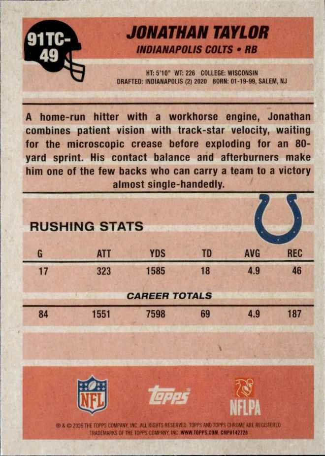 Jonathan Taylor card back