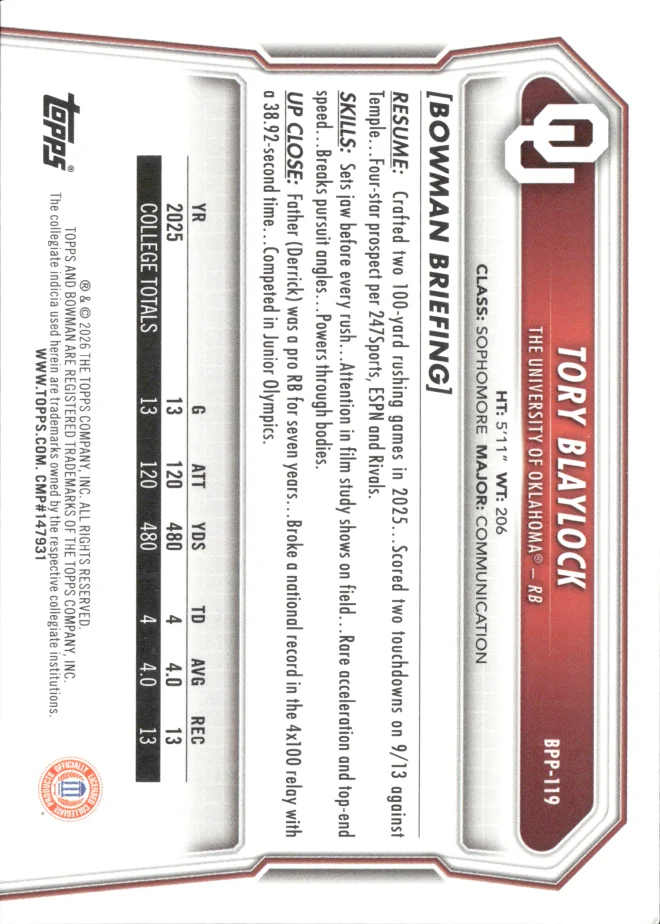 Tory Blaylock card back