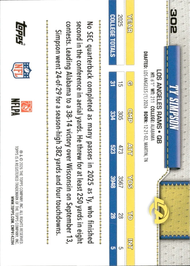 Ty Simpson card back