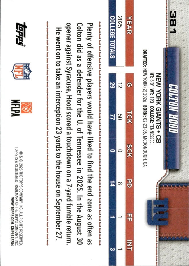 Colton Hood card back