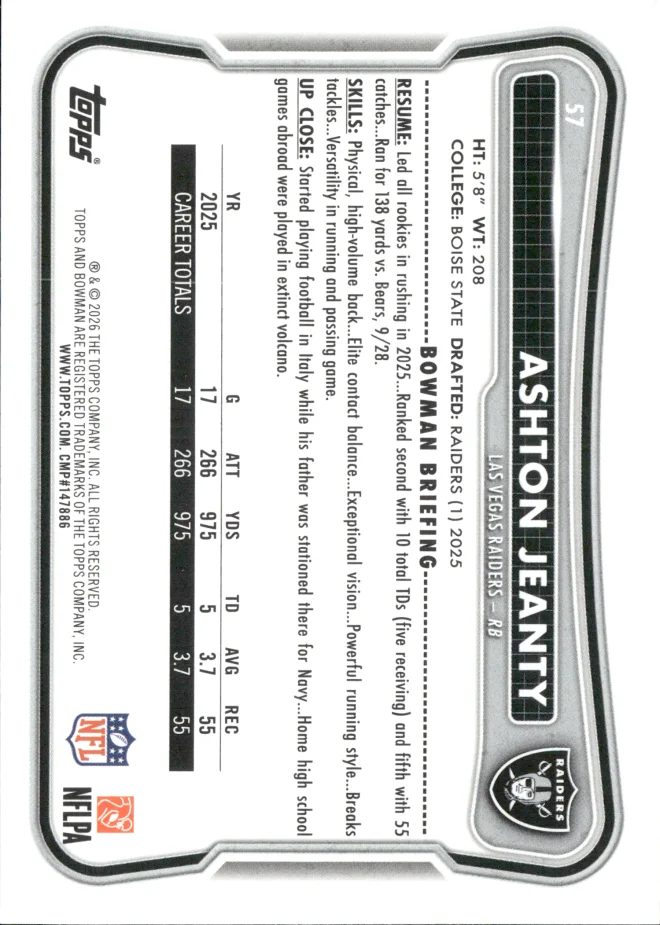 Ashton Jeanty card back