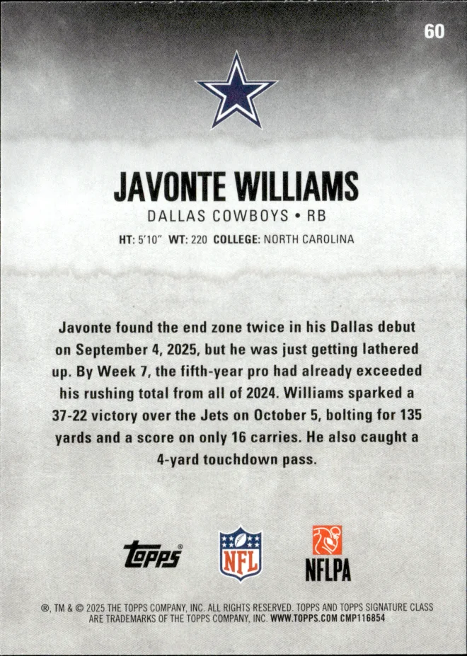 Javonte Williams card back