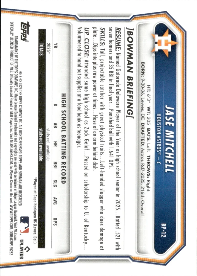 Jase Mitchell card back