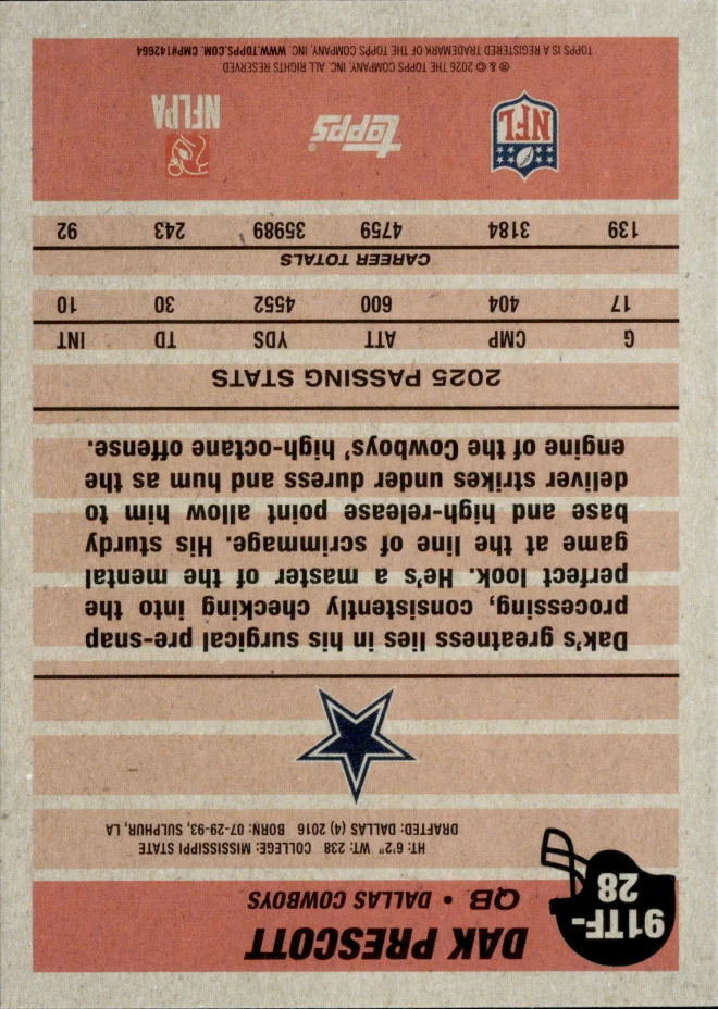 Dak Prescott card back