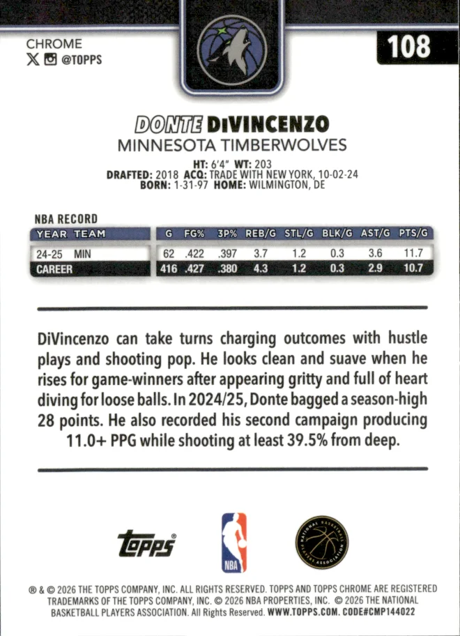 Donte DiVincenzo card back
