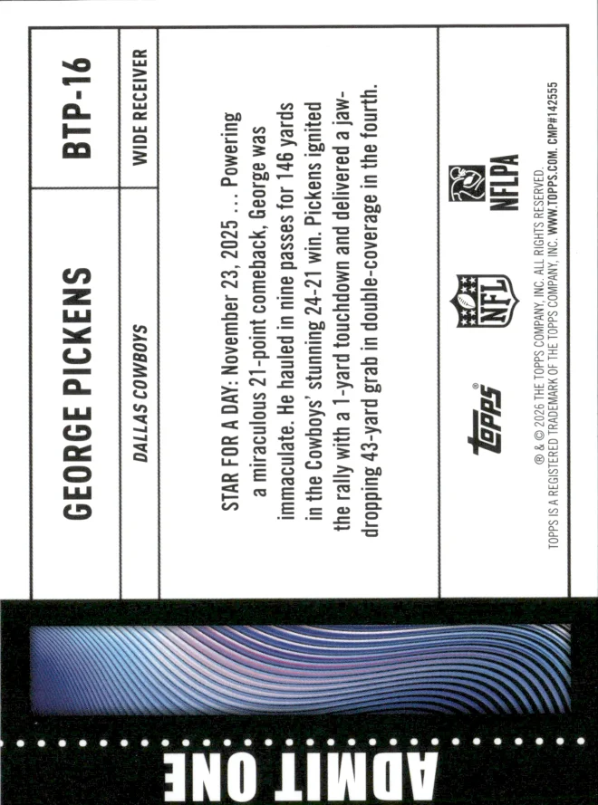 George Pickens card back