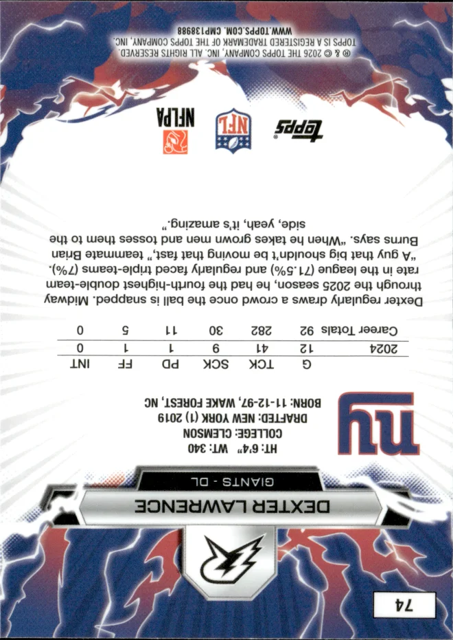 Dexter Lawrence card back