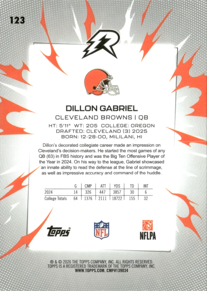 Dillon Gabriel card back