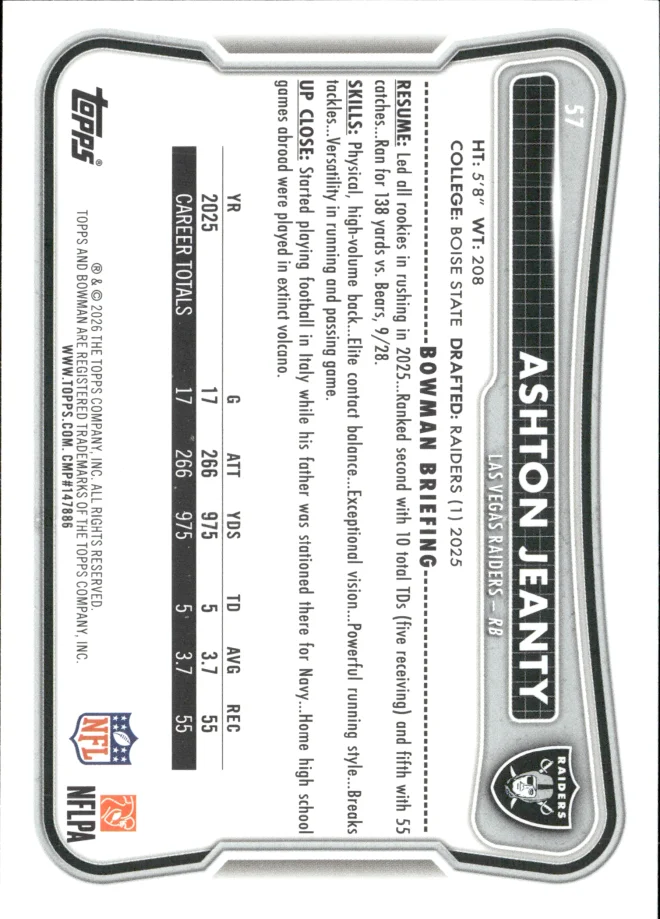 Ashton Jeanty card back