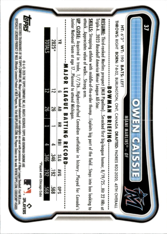 Owen Caissie card back