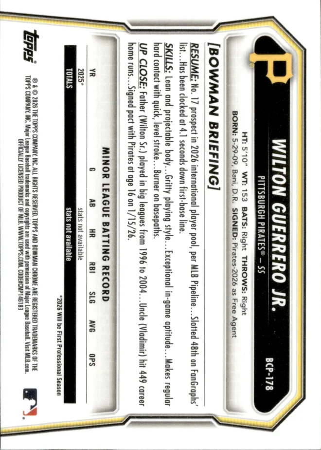 Wilton Guerrero Jr. card back