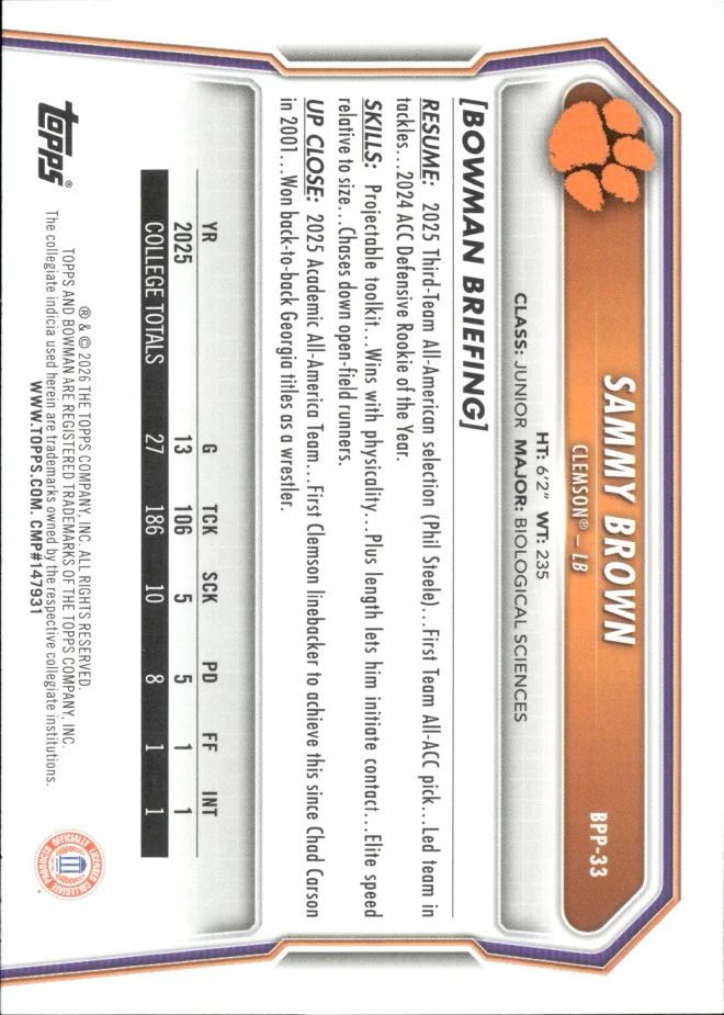 Sammy Brown card back