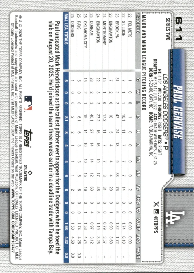 Paul Gervase card back