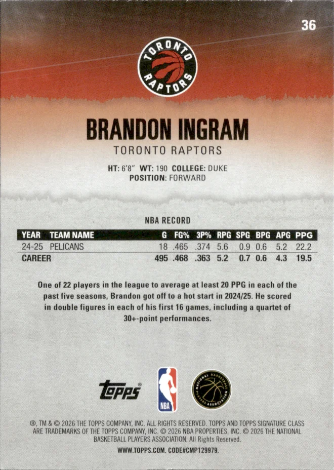 Brandon Ingram card back