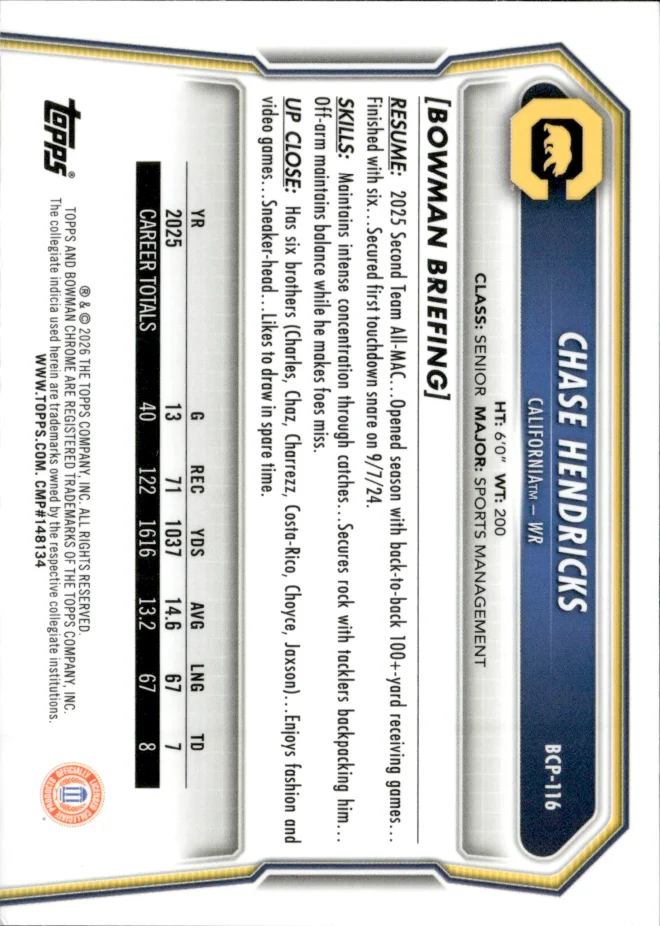 Chase Hendricks card back