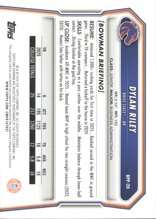 Dylan Riley card back