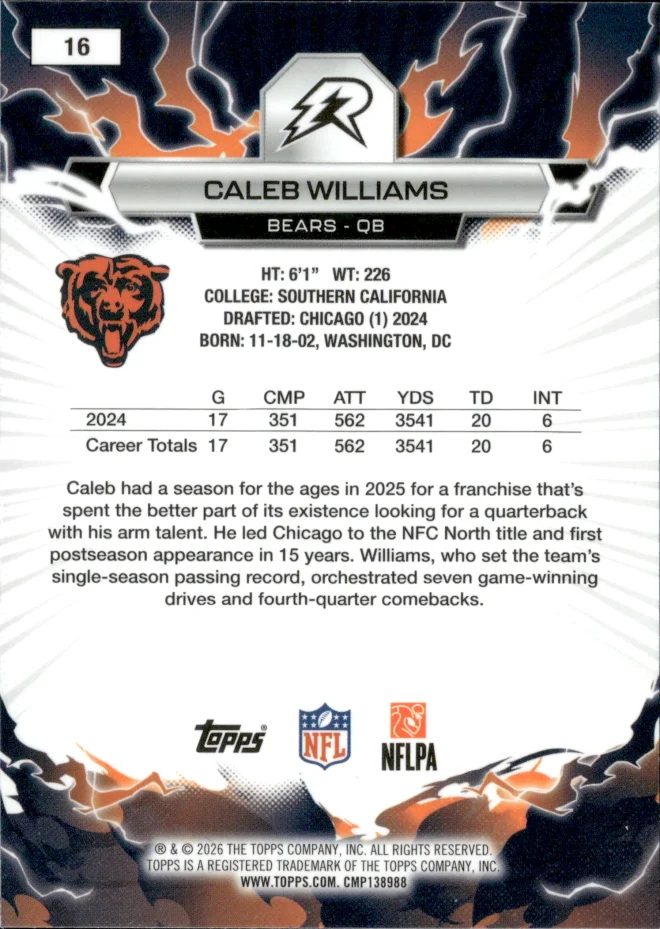Caleb Williams card back