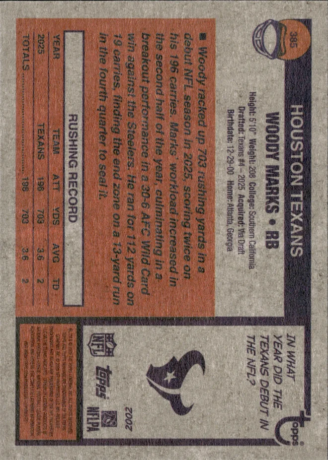 Woody Marks card back