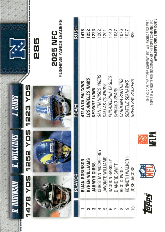 Bijan Robinson / Kyren Williams / Jahmyr Gibbs card back