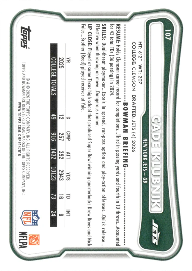 Cade Klubnik card back