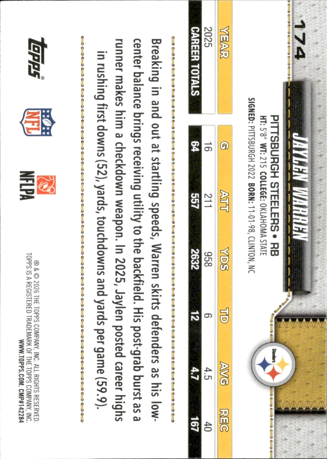 Jaylen Warren card back