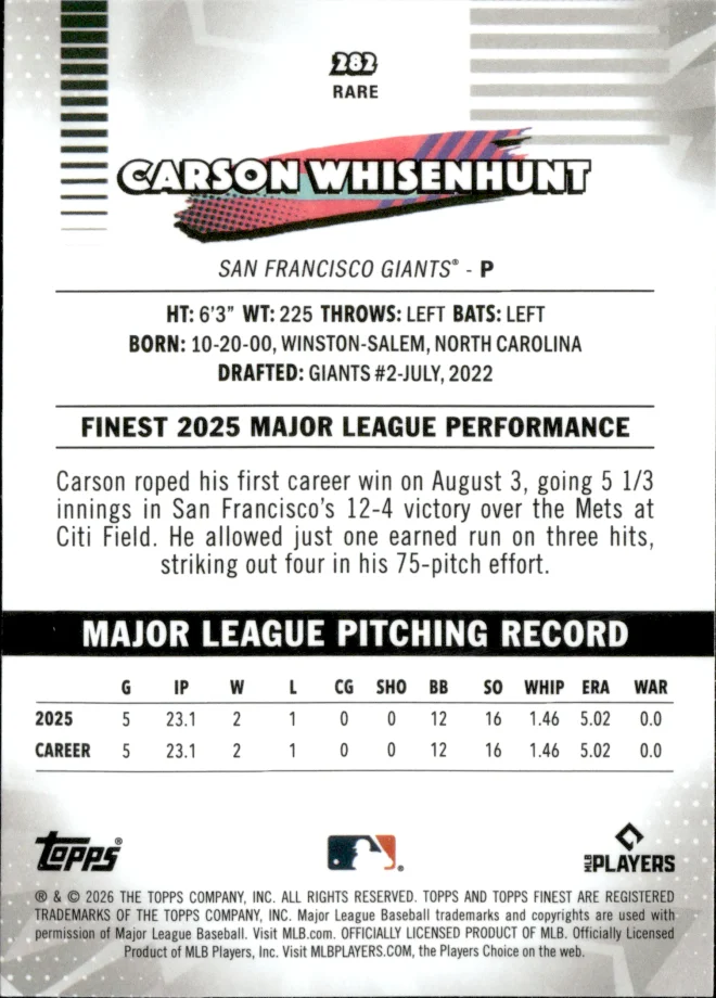 Carson Whisenhunt card back