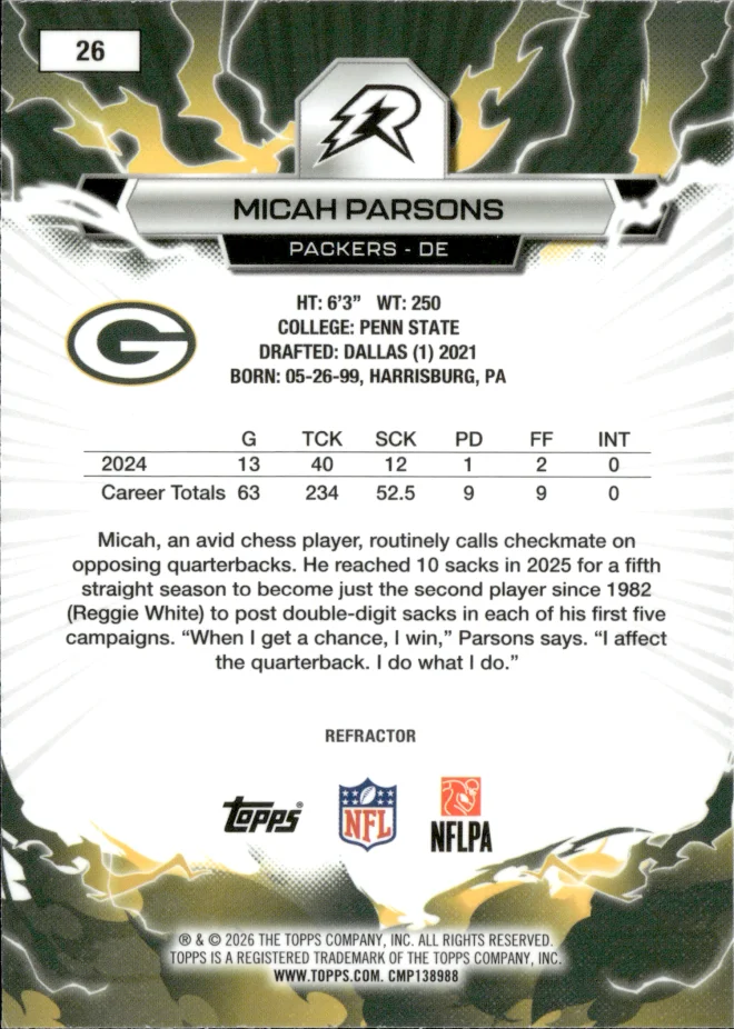 Micah Parsons card back