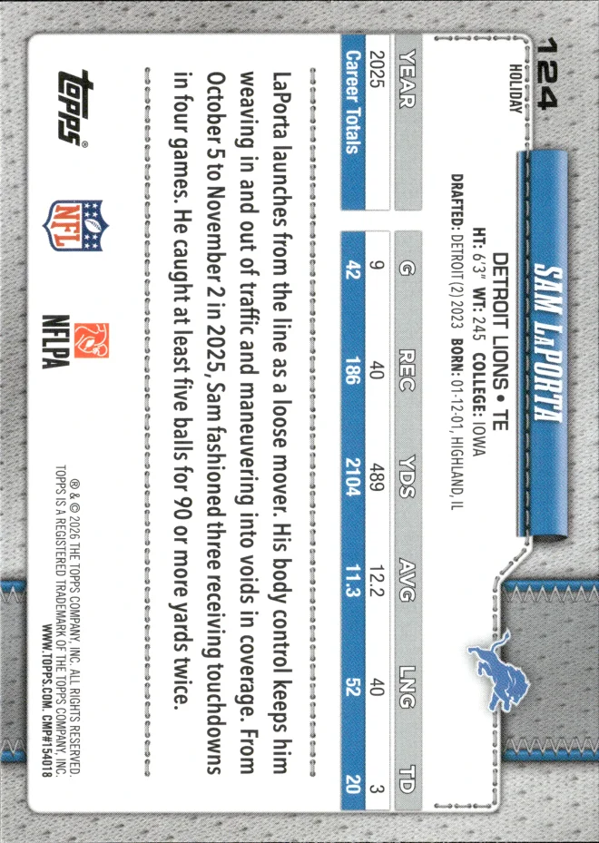 Sam LaPorta card back