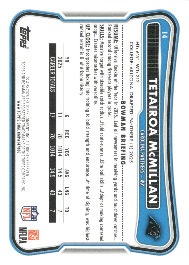 Tetairoa McMillan card back