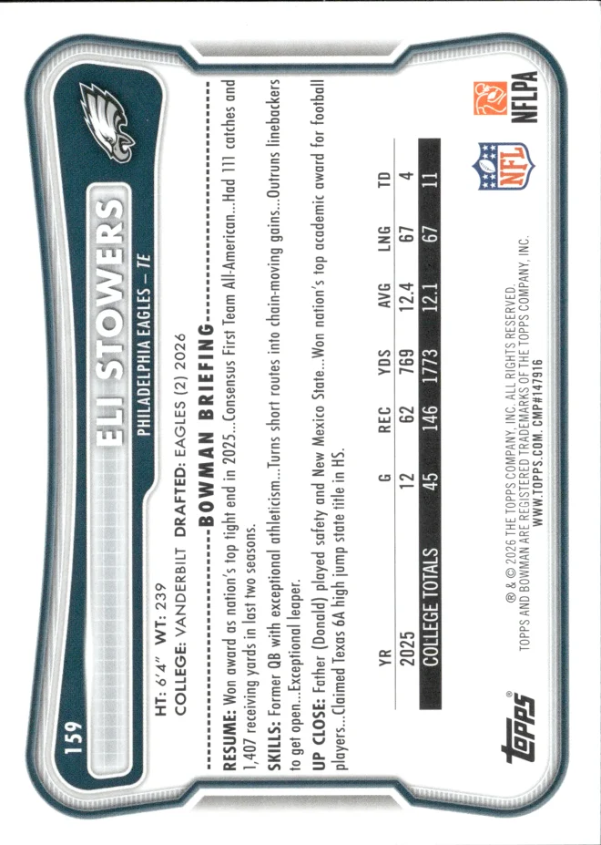 Eli Stowers card back