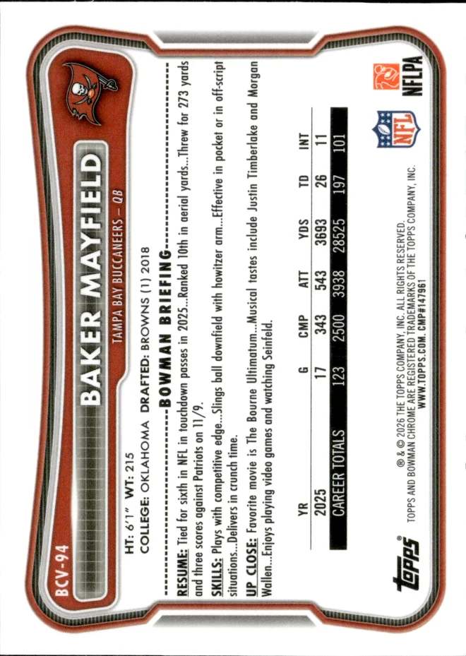 Baker Mayfield card back