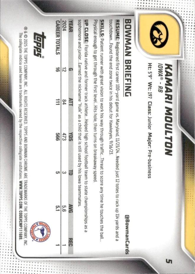 Kamari Moulton card back