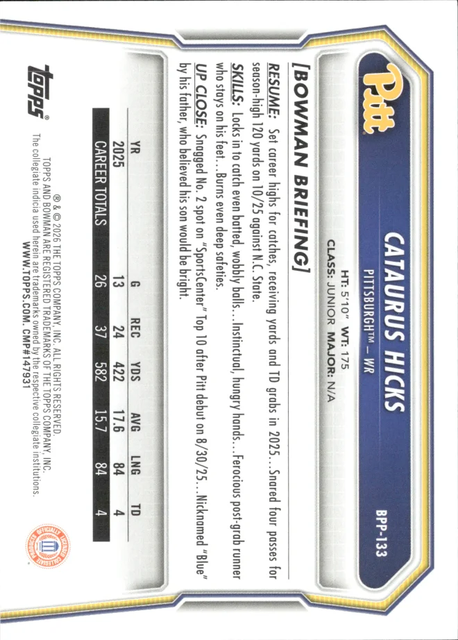 Cataurus Hicks card back