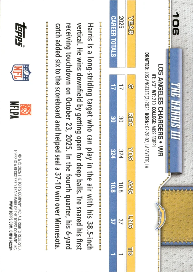 Tre Harris III card back
