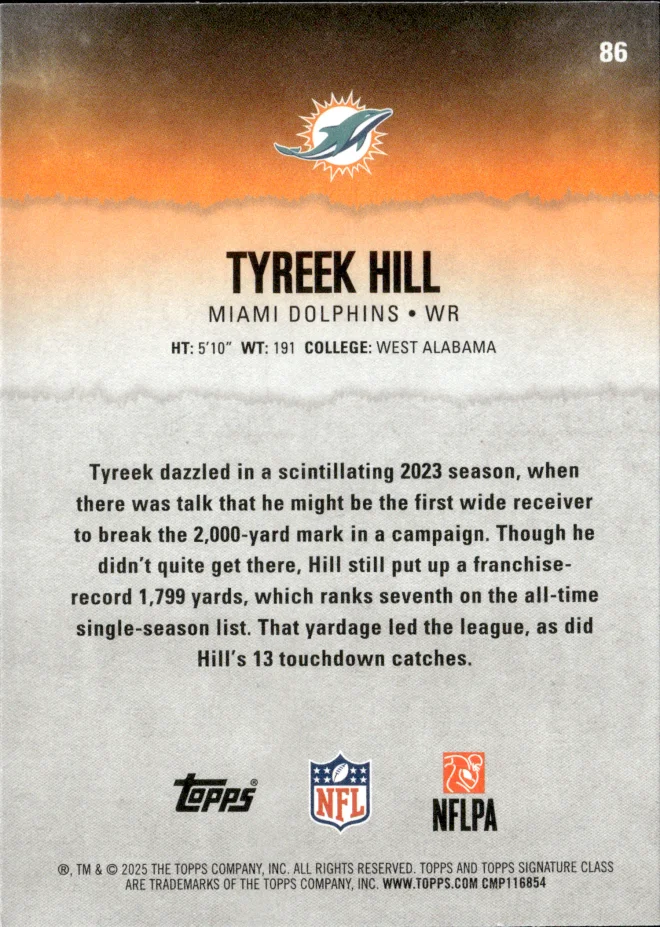 Tyreek Hill card back