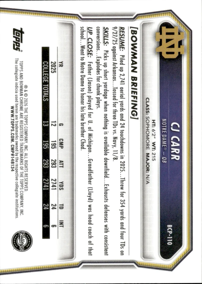 CJ Carr card back