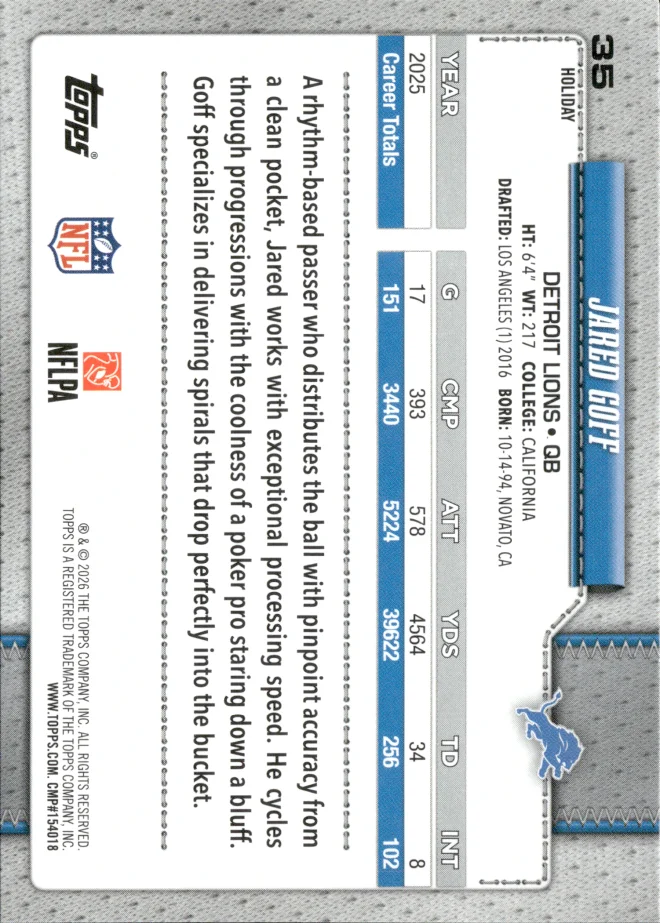 Jared Goff card back