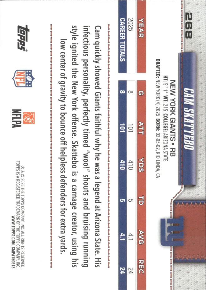 Cam Skattebo card back