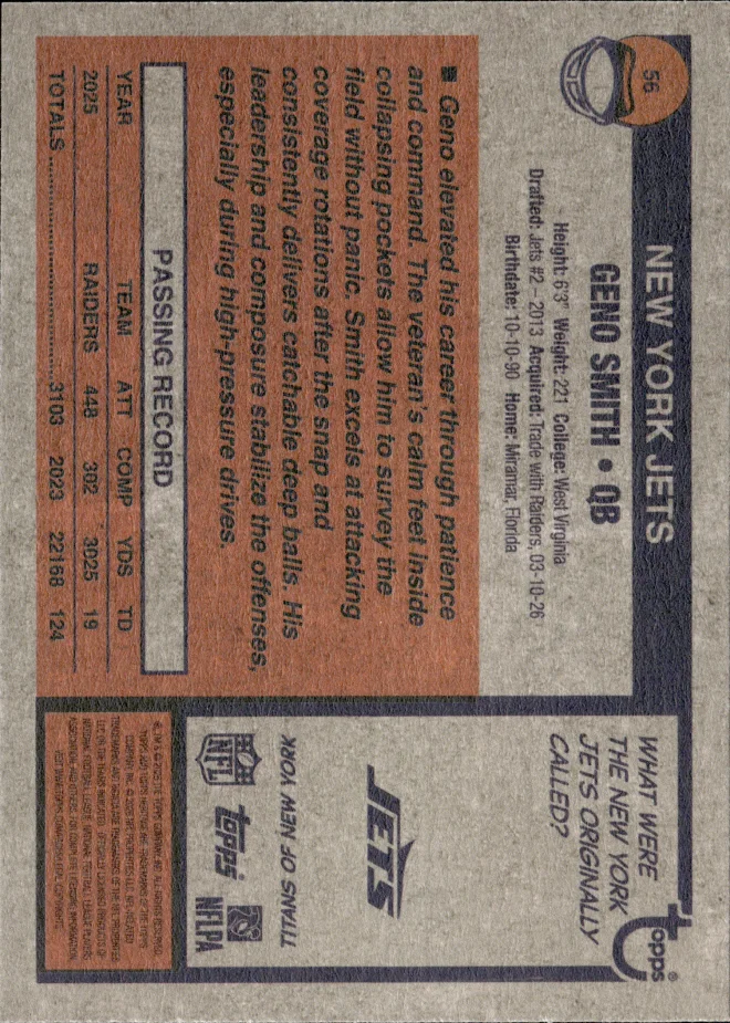 Geno Smith card back