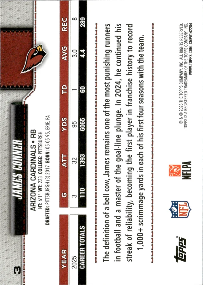 James Conner card back