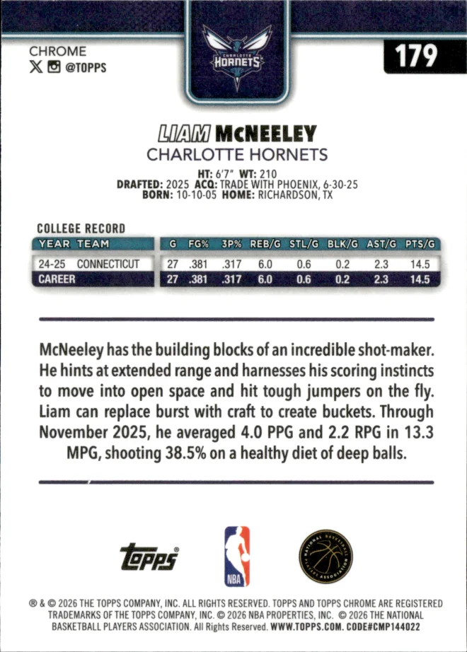 Liam McNeeley card back