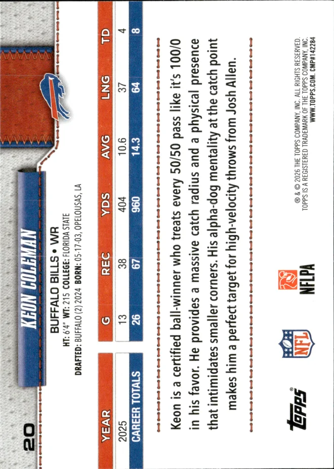 Keon Coleman card back