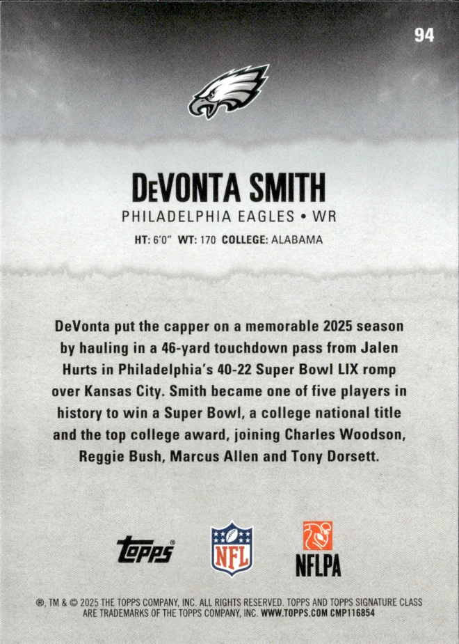 DeVonta Smith card back