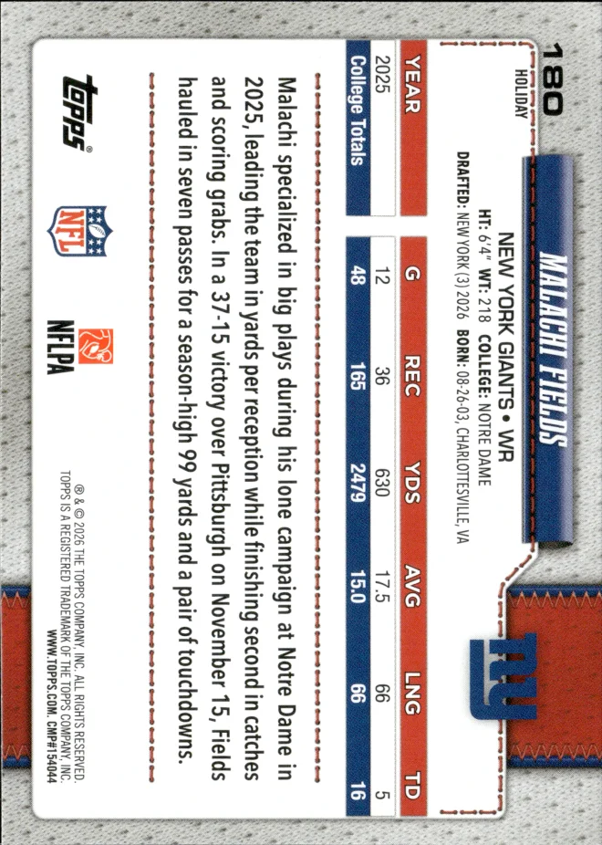 Malachi Fields card back