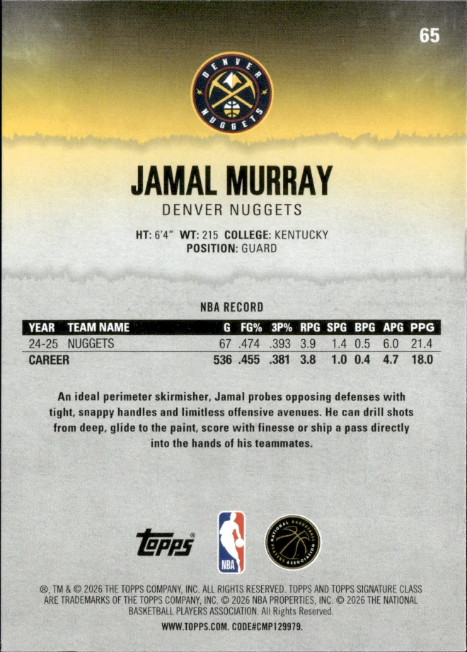 Jamal Murray card back