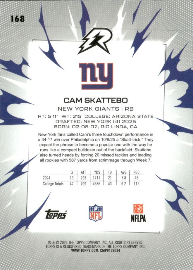 Cam Skattebo card back